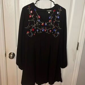 Cato long sleeve black embroidered boho dress! size 12